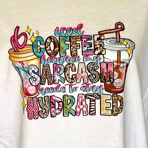 New White Cotton Graphic Sarcasm & Coffee T-Shirt